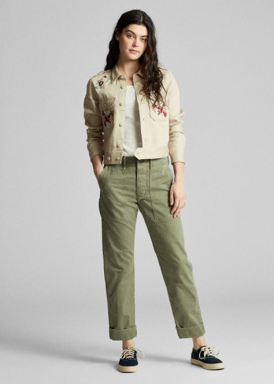 Pantalones Ralph Lauren Mujer Verde Oliva - Cotton Utility - KSRNP4893